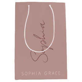 Moderne Monogram Handgeschreven Schrift Stof Roze  Medium Cadeauzakje