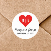 Moderne Monogram Hart Custom Trouw Save The Date Ronde Sticker