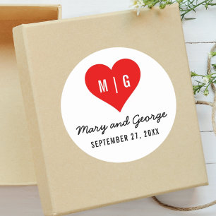 Moderne Monogram Hart Custom Trouw Save The Date Ronde Sticker