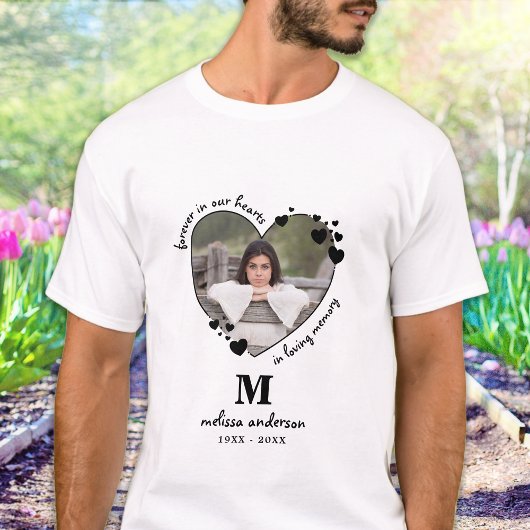 Moderne monogram hart Persoonlijke foto Memorial T-shirt