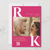 Moderne Monogram Heldere Bold Roze Foto Kaart (Achterkant)