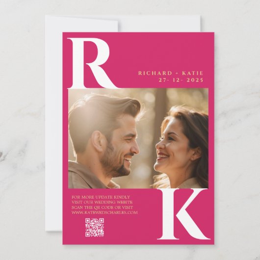 Moderne Monogram Heldere Bold Roze Foto Kaart (Achterkant)