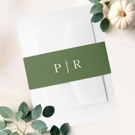 Moderne Monogram Herfst Green Wedding Uitnodigingen Wikkel