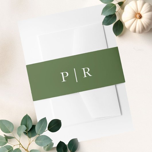 Moderne Monogram Herfst Groene Bruiloft Uitnodigingen Wikkel