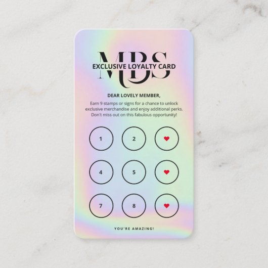 Moderne Monogram Holografische Loyaliteit Kaart Visitekaartje (Voorkant)