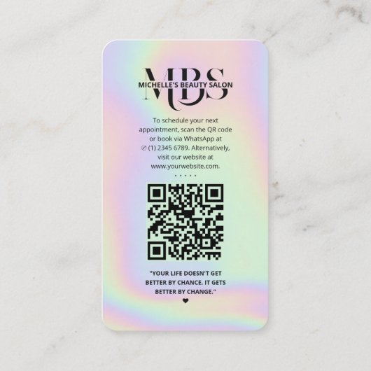 Moderne Monogram Holografische Loyaliteit Kaart Visitekaartje (Achterkant)