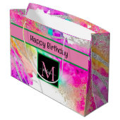 Moderne Monogram Holografische Verjaardag Groot Cadeauzakje (Achterkant Gekanteld)