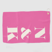 Moderne Monogram Hot Roze Douane Bruidsfeest Golfhanddoek (Horizontaal)