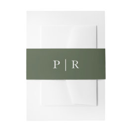 Moderne Monogram Huwelijk Elegant Donkergroen Uitnodigingen Wikkel