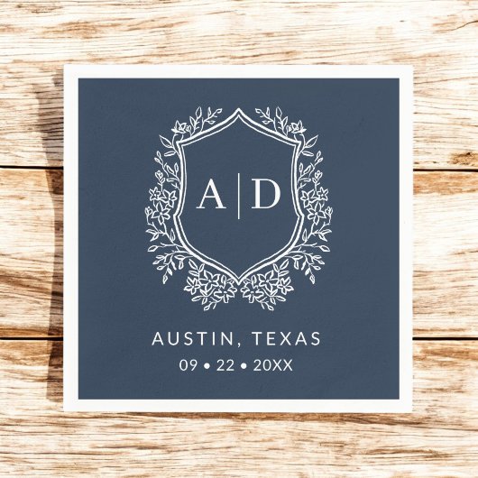 Moderne Monogram Huwelijk Marine Blauwe Kreeft Servet