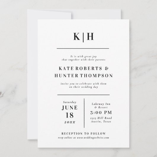 Moderne Monogram Huwelijksuitnodiging Aankondiging (Voorkant)