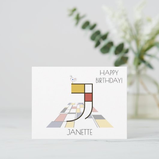 Moderne monogram in kunststijl. Letter J Briefkaart (Staand voorkant)