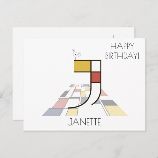 Moderne monogram in kunststijl. Letter J Briefkaart (Voorkant / Achterkant)
