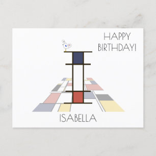 Moderne monogram in kunstzinnige stijl. Letter I Briefkaart