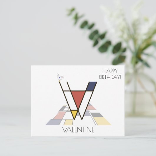 Moderne monogram in kunstzinnige stijl. Letter V Briefkaart (Staand voorkant)