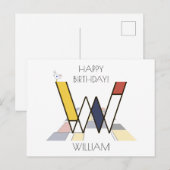 Moderne monogram in kunstzinnige stijl. Letter W Briefkaart (Voorkant / Achterkant)