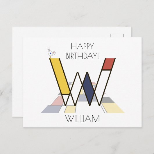 Moderne monogram in kunstzinnige stijl. Letter W Briefkaart (Voorkant / Achterkant)