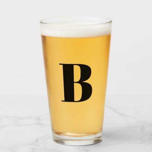 Moderne Monogram Initiaal Bierglas Glas (Voorkant gevuld)