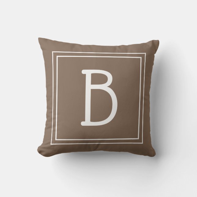 Moderne monogram Initiaal Bruin & Wit Buitenkussen (Voorkant)