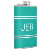 Moderne Monogram Initiaal Eenvoudig Zeegroen Heupfles (Rechts)