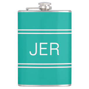 Moderne Monogram Initiaal Eenvoudig Zeegroen Heupfles