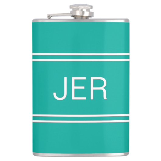 Moderne Monogram Initiaal Eenvoudig Zeegroen Heupfles (Voorkant)