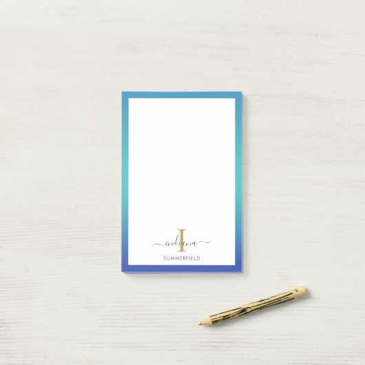 Moderne Monogram Initiaal Elegant Script Business Post-it® Notes (Op bureau)