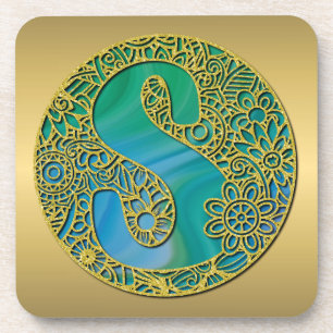 Moderne Monogram Initiaal Gouden Letter en Turquoi Bier Onderzetter