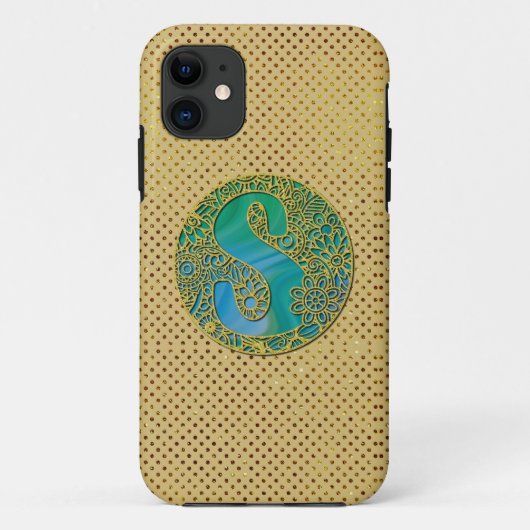 Moderne Monogram Initiaal Gouden Letter en Turquoi Case-Mate iPhone Case (Achterkant)