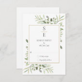 Moderne Monogram Initiaal Groene Huwelijk RSVP Kaartje (Voorkant / Achterkant)