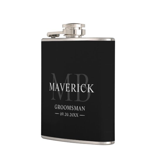 Moderne Monogram Initiaal Huwelijkscadeau voor Bru Heupfles (Links)