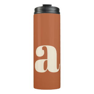 Moderne monogram initiaal in roest en crème thermosbeker