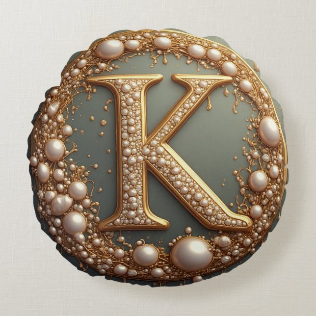 Moderne Monogram Initiaal K Rond Kussen (Voorkant)
