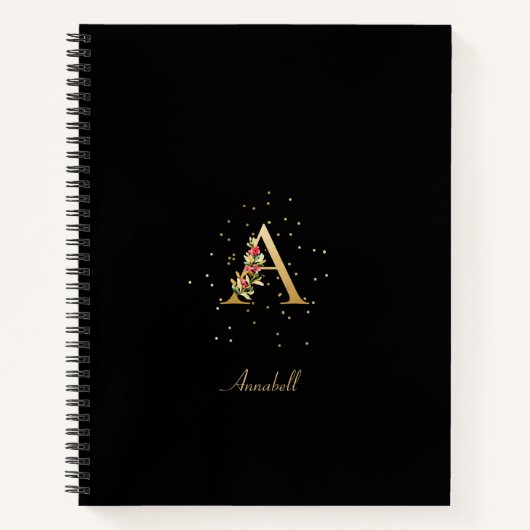 Moderne Monogram Initiaal Letter A Bloempatroon Notitieboek (Voorkant)