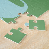 Moderne monogram initiaal letter blauw en groen legpuzzel (Zijkant)
