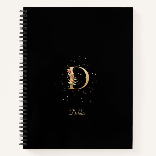Moderne Monogram Initiaal Letter D Bloempatroon Notitieboek (Voorkant)