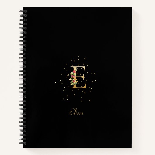 Moderne Monogram Initiaal Letter E Bloempatroon Notitieboek (Voorkant)