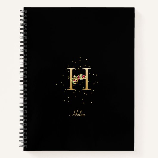 Moderne Monogram Initiaal Letter H Bloempatroon Notitieboek (Voorkant)