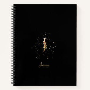 Moderne Monogram Initiaal Letter J Bloempatroon Notitieboek