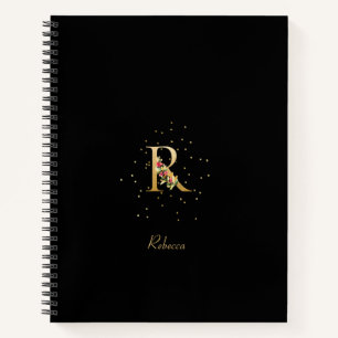 Moderne Monogram Initiaal Letter R Bloempatroon Notitieboek