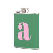 Moderne Monogram Initiaal Letter Roze Groen Huweli Heupfles (Links)