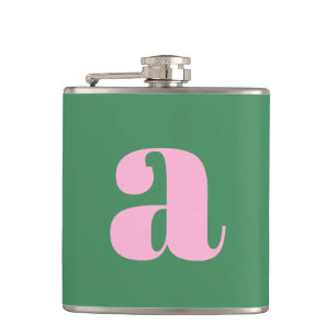 Moderne Monogram Initiaal Letter Roze Groen Huweli Heupfles