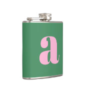 Moderne Monogram Initiaal Letter Roze Groen Huweli Heupfles (Rechts)