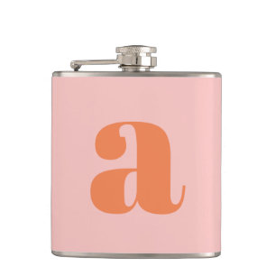 Moderne Monogram Initiaal Letter Roze Oranje Bruil Heupfles