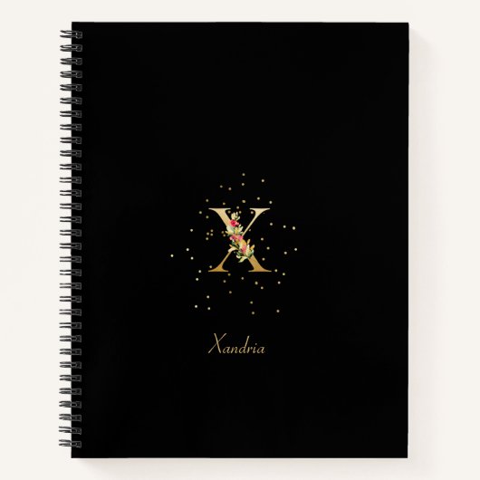 Moderne Monogram Initiaal Letter X Bloempatroon Notitieboek (Voorkant)