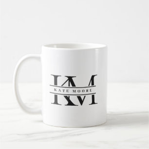 Moderne Monogram Initiaal Letters Zwart Wit Koffiemok