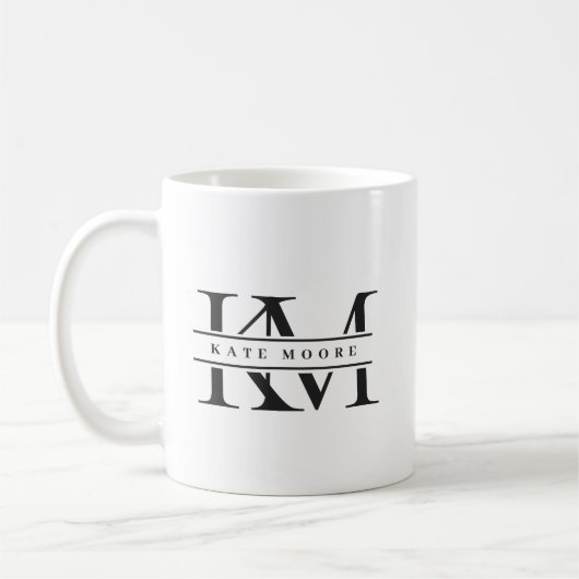 Moderne Monogram Initiaal Letters Zwart Wit Koffiemok (Links)