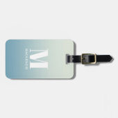Moderne Monogram Initiaal Naam Blauwgroen Aqua Gra Bagagelabel (Voorkant horizontaal)