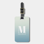 Moderne Monogram Initiaal Naam Blauwgroen Aqua Gra Bagagelabel (Voorkant verticaal)