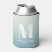 Moderne Monogram Initiaal Naam Blauwgroen Aqua Gra Blikjeskoeler (Blikje Voorkant)